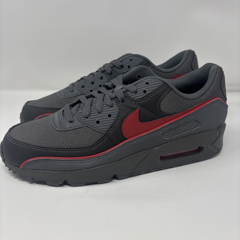 Nike Air Max 90 PRM Men Sz 10 Iron Grey University Red Running Shoe HV4517-001